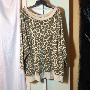 Free People Oversized Go On Get Floral Leopard Print Pullover Sweatshirt Large